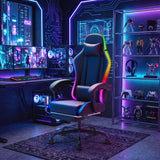 Vyrox RGB Gaming Chair with Massage Lumbar Support, App & Remote Controlled LED Lights, Ergonomic High-Back Computer Chair with Retractable Footrest, Adjustable Armrests