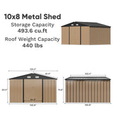 Homall 10' x 8' ft Outdoor Metal Storage Shed with Sloping Roof and Double Lockable Door for Backyard, Brown