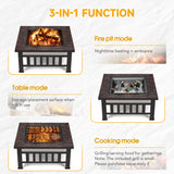 Lacoo 32" Patio Square Fire Pit Table for Patio Backyard BBQ, Ice Storage with Mesh Lid, Poker and Cover, Black