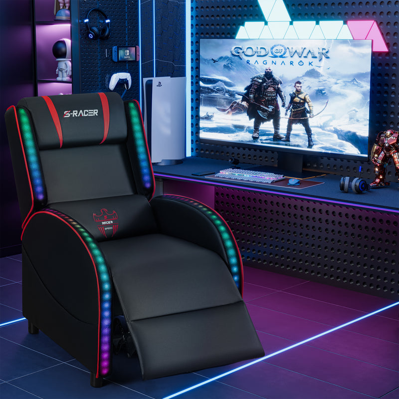 Homall RGB LED Lights Gaming Massage Recliner Chair Racing Style Single Living Room Sofa Ergonomic Home Theater Seating with Massage Lumbar Support