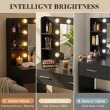 Homall Makeup Vanity Set with Mirro & 3 Modes Lights, Vanity Desk with Stool & Storage Drawers Shelves, Vanity Table with Power Outlet for Bedroom Dressing Room