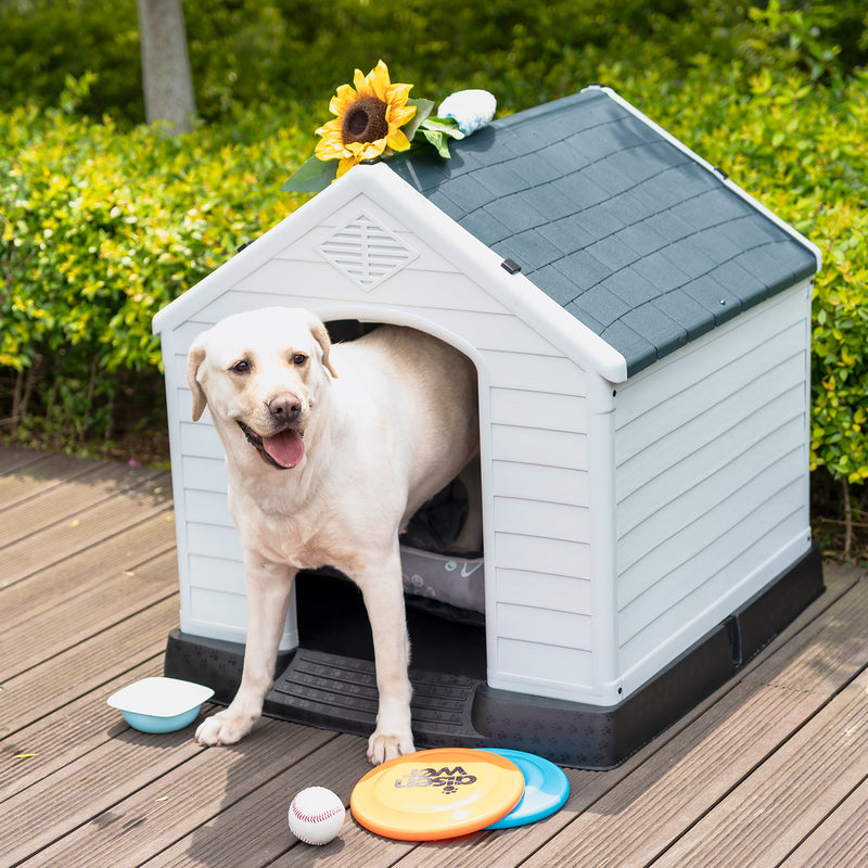 Homall Dog Kennel Plastic Dog House Indoor Outdoor for Large Dogs, 30 inch All Weather Doghouse Puppy Shelter with Air Vents, Elevated Floor Ventilate