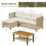 Homall Outdoor Wicker Furniture Set 3 Pieces Patio Chaise Conversation Set, L-Shaped Rattan Sofa Couch with Acacia Wood Coffee Table for Deck Porch and Garden