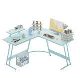 Homall L-Shaped Gaming Desk 51.2 Inches Corner Office Gaming Desk Removable Monitor Riser Desk with LED Strip & Power Outlets, Black