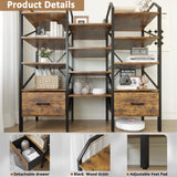 Homall Open Display Shelf with Storage Cabinet Triple Wide Tiers Industrial Bookcases and Bookshelves with Wood and Metal Frame