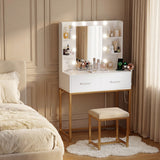 Homall Vanity Desk with Mirror, Power Outlet & LED Lights, Makeup Vanity Table with 2 Drawers & 4 Shelves, Dressing Table for Bedroom Dressing Room