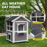 Homall Outdoor Wooden Cat House with Air Vents, Indoor Feral Cat Shelter with Escape Door and Balcony