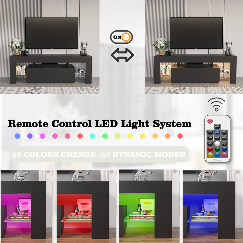 Homall 63in LED TV Stand for Modern Entertainment Center with 20 Colors RGB Light and Remote Control