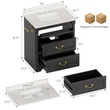 Homall 30" Bathroom Vanity with Countertop Ceramic Sink, 3 Drawers & Side Toilet Paper Holder