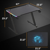 Homall 47 Inches Z-Shaped Gaming Desk with RGB Lights, Carbon Fiber Desk Office Desk with Large Mouse Pad, Cup-Holder & Headphone Hook, Black