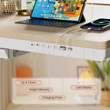 Homall 48" x 24" Wood Top Electric Standing Desk with Drawer, Height Adjustable Desk with Phone Stand & Charging Ports, Sit Stand up for Home Office,Beige