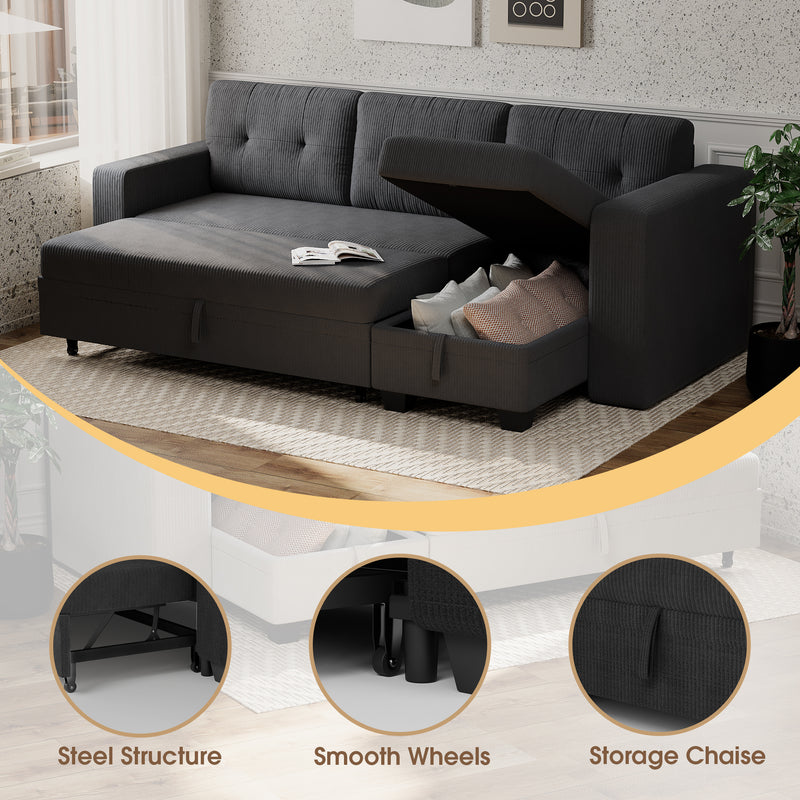 Homall Multi-Person Sofa Bed with Storage Space, Stretchable into Bed, 3 Seat Corduroy Sofa Bed