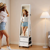 Homall Jewelry Armoires Cabinet With LED Mirror Wheels Lockable Standing Storage Box with 2 Drawers, White