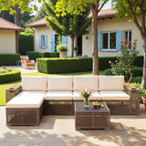 Homall 5-Seat Patio Furniture Set Outdoor Wicker Sectional Sofa with Cushions Modular with Wide Wood Armrests & Built-In Cup Holders, Beige
