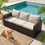 Homall Patio 3 Seater Outdoor Sofa Outdoor Couch with Waterproof Sofa Cover,High Back Rattan Deep Seat Sofa for Patio,Porch,Backyard