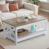 Homall 39" 2-Tier Farmhouse Coffee Table Wood Center Table with Storage Shelf for Living Room