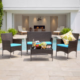 Lacoo 4 Pieces Patio Conversation Set Outdoor PE Rattan Wicker Chairs Set and Table