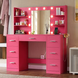 Homall Vanity Desk with Mirror and LED Lights, Makeup Vanity with 7 Drawers & 4 Shelves, Vanity Table with Power Outlet for Bedroom Dressing Room