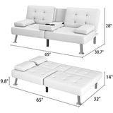 Homall Futon Sofa Bed Faux Leather Couch Modern Convertible Folding Recliner with 2 Cup Holders