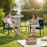 Homall 3 Pieces Patio Bistro Chairs Set, Outdoor PE Rattan Chairs with Cushions and Coffee Table Conversation Set
