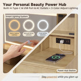 Homall 48'' Makeup Vanity Set with Large Mirror & LED Lights, Retro Vanity Desk with 7 Drawers & 3 Shelves, Vanity Table with Charging Station for Bedroom