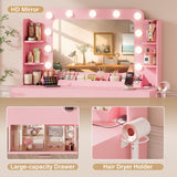 Homall Vanity Desk with Lights & Mirror, Makeup Vanity Table with Power Outlet & Storage for Bedroom Dressing Room, White