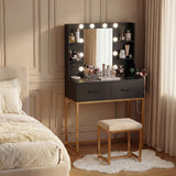 Homall Vanity Desk with Mirror, Power Outlet & LED Lights, Makeup Vanity Table with 2 Drawers & 4 Shelves, Dressing Table for Bedroom Dressing Room