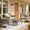 Homall 4 Pieces Outdoor Patio Furniture Brown PE Rattan Wicker Table and Chairs Set Backyard Poolside Garden Porch Sets with Cushioned