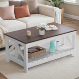 Homall 39" 2-Tier Farmhouse Coffee Table Wood Center Table with Storage Shelf for Living Room