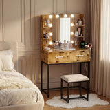 Homall Vanity Desk with Mirror, Power Outlet & LED Lights, Makeup Vanity Table with 2 Drawers & 4 Shelves, Dressing Table for Bedroom Dressing Room