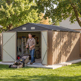 Homall, Outdoor Storage Shed Metal 10x12FT Tool Shed Brown for Garden, Garage, Patio & Equipment