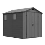 6x8ft Outdoor Plastic Storage Shed with Window,Weather-Resistant, Easy Assembly, Wood-Effect Outdoor Shed for Garden & Tool Storage ,Dark Gray