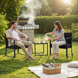 Homall 3 Pieces Patio Bistro Chairs Set, Outdoor PE Rattan Chairs with Cushions and Coffee Table Conversation Set