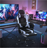 Lacoo PU Leather Gaming Chair Carbon Fiber Massage Ergonomic Gamer Chair Height Adjustable Computer Chair with Footrest & Lumbar Support,Black
