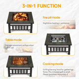 Lacoo 32" Patio Square Fire Pit Table for Patio Backyard BBQ, Ice Storage with Mesh Lid, Poker and Cover, Black