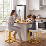 Vyrox Bar Stools Set of 2, 24 Inch Counter Height Bar Stools with Footrest, PU Leather Upholstered Counter Stool for Kitchen, Gold