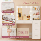 Homall Vanity Desk with Mirror and LED Lights, Makeup Vanity with 7 Drawers & 4 Shelves, Vanity Table with Power Outlet for Bedroom Dressing Room