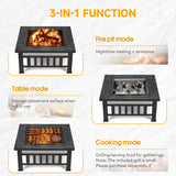 Lacoo 32" Patio Square Fire Pit Table for Patio Backyard BBQ, Ice Storage with Mesh Lid, Poker and Cover, Black
