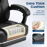 Vyrox Ergonomic Executive Office Chair with Massage Lumbar Support & Footrest, Reclining High Back Leather Office Chair with Padded Armrests, Adjustable Height Desk Chair