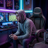 Vyrox PU Leather Gaming Chair with Massage Lumbar Support, Ergonomic High Back Computer Gamer Chair with Adjustable Footrest