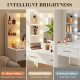 Homall Makeup Vanity Set with Mirro & 3 Modes Lights, Vanity Desk with Stool & Storage Drawers Shelves, Vanity Table with Power Outlet for Bedroom Dressing Room