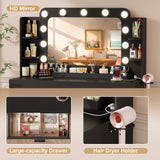 Homall Vanity Desk with Lights & Mirror, Makeup Vanity Table with Power Outlet & Storage for Bedroom Dressing Room, White