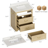 Homall 30" Bathroom Vanity with Countertop Ceramic Sink, 3 Drawers & Side Toilet Paper Holder