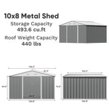 Homall 10' x 8' ft Outdoor Metal Storage Shed with Sloping Roof and Double Lockable Door for Backyard, Gray