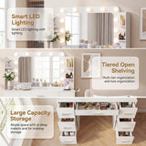 Homall Vanity Desk with Lights & Mirror, Makeup Vanity Table with Power Outlet & Storage for Bedroom Dressing Room, White