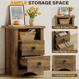 Homall NightStand Set of 2 with 2 Drawers & Open Storage Shelf, Farmhouse End Table Bedside Table for Bedroom Living Room