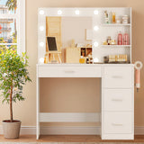 Homall Vanity Desk with Mirror and LED Lights, Makeup Vanity with 7 Drawers & 4 Shelves, Vanity Table with Power Outlet for Bedroom Dressing Room