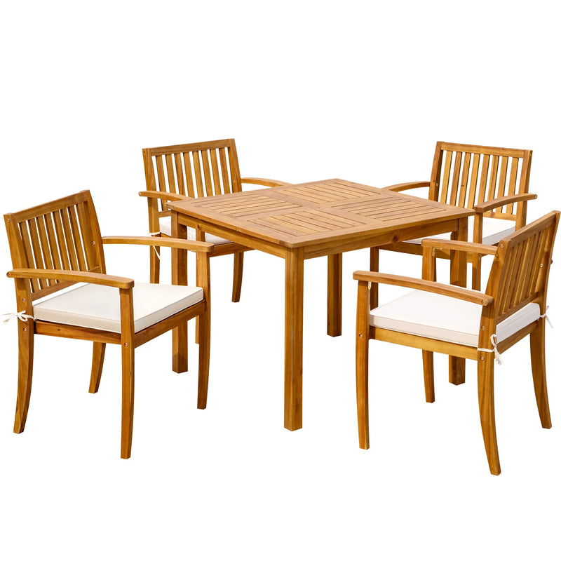 Homall Patio Furniture 5 Sets with 35.4" Square Acacia Wood Table and Chairs with Cushions,Burlywood