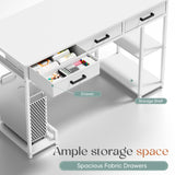 Homall 47" Home Office Computer Desk, Writing Study Desk with 3 Fabric Drawers, Storage Shelves & Hooks for Small Spaces, White