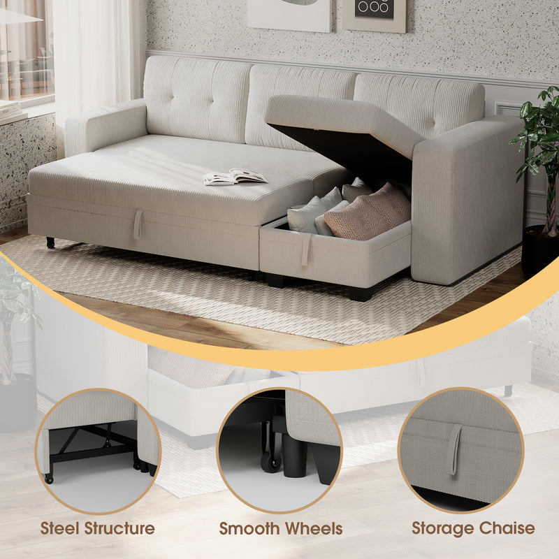 Homall Multi-Person Sofa Bed with Storage Space, Stretchable into Bed, 3 Seat Corduroy Sofa Bed